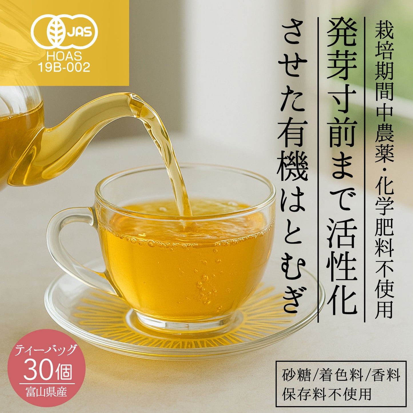 国産 発芽活性 有機はとむぎ茶 2.5g x 30p（ ティーバッグ ）