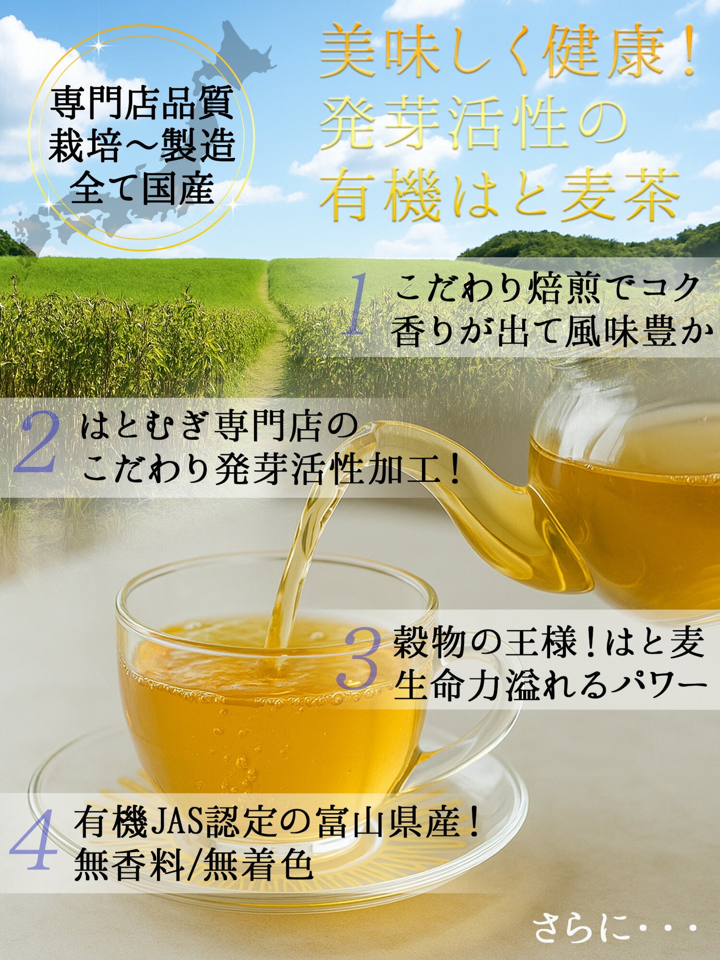 国産 発芽活性 有機はとむぎ茶 2.5g x 30p（ ティーバッグ ）