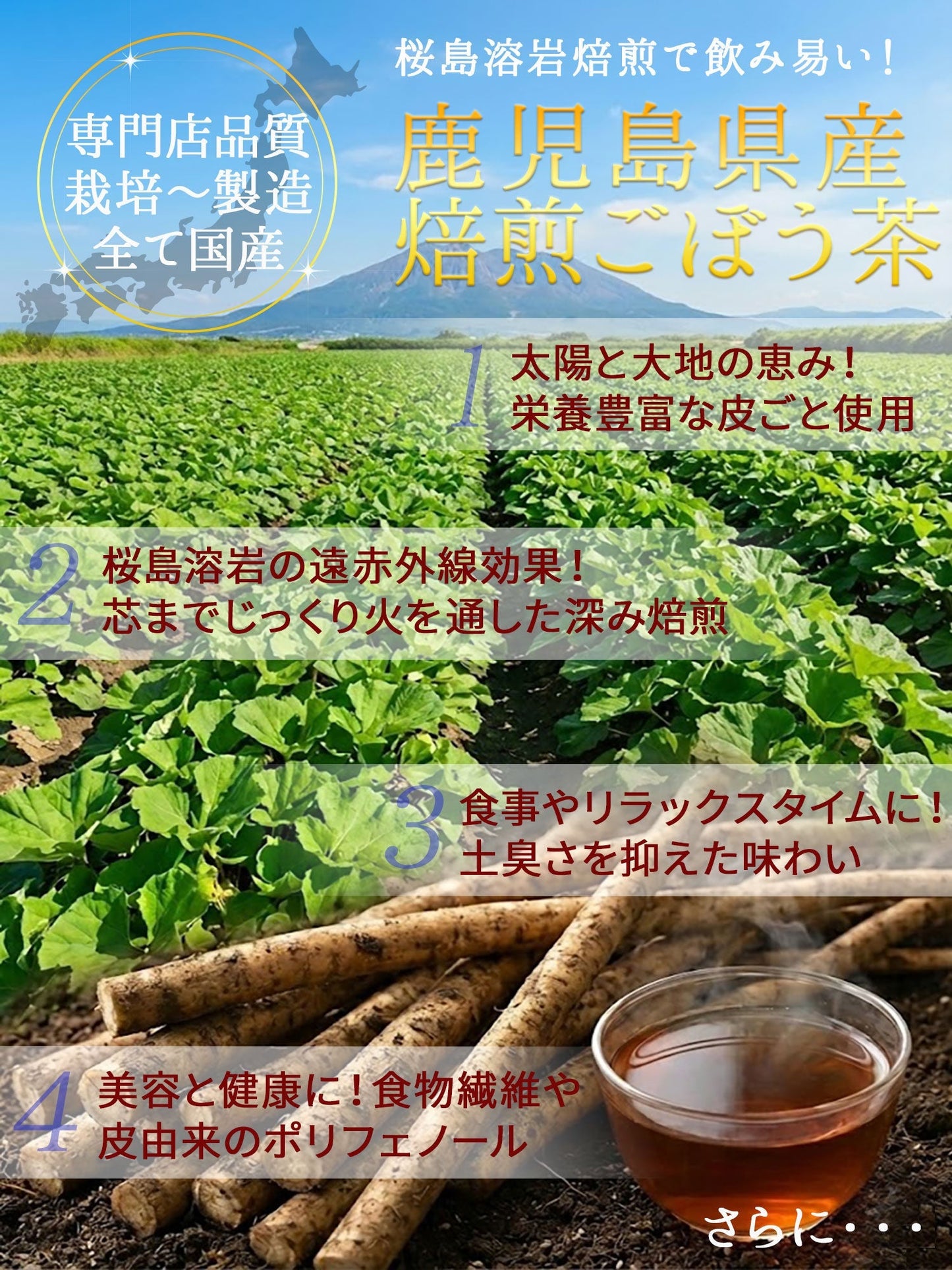 鹿児島県産 桜島溶岩焙煎のごぼう茶 2g x 30p（ ティーバッグ ）